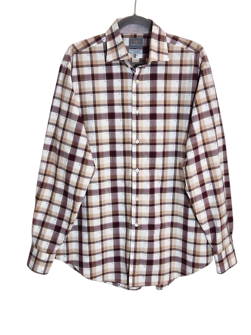 Thomas Dean Burgundy Plaid Button Up Shirt Size XL